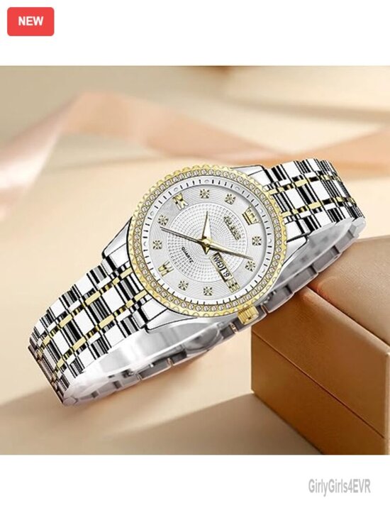 Women\'s Analog Quartz Watch with Day Date Diamond Crystal Two Tone Stainless main image 4